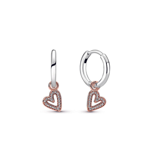 Pandora - Women's Sparkling Freehand Heart Hoop Earrings
