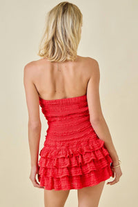 Day + Moon - Strapless Smocked Ruffle Romper Dress