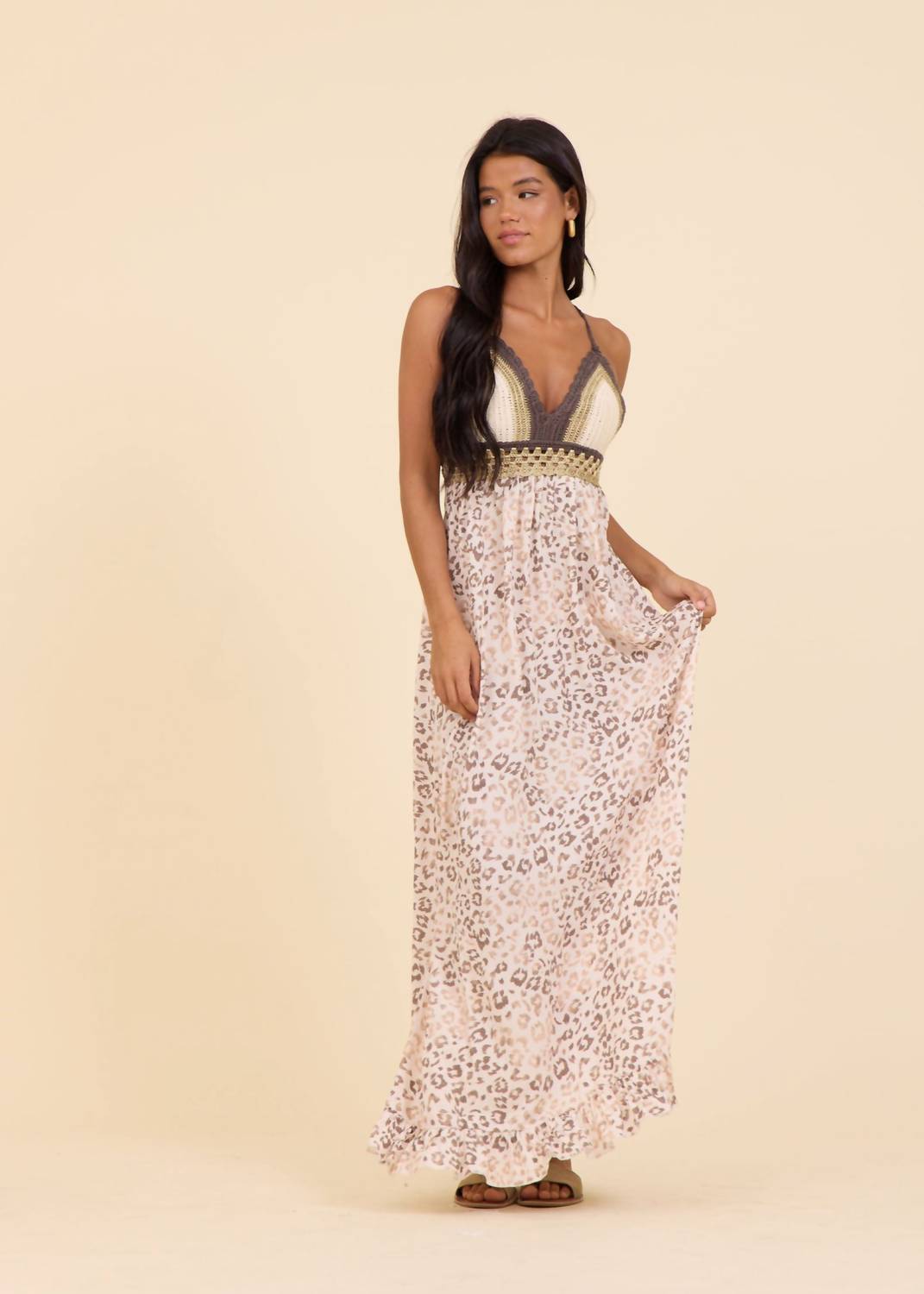 Vintage Havana - Leopard Crochet Maxi Dress