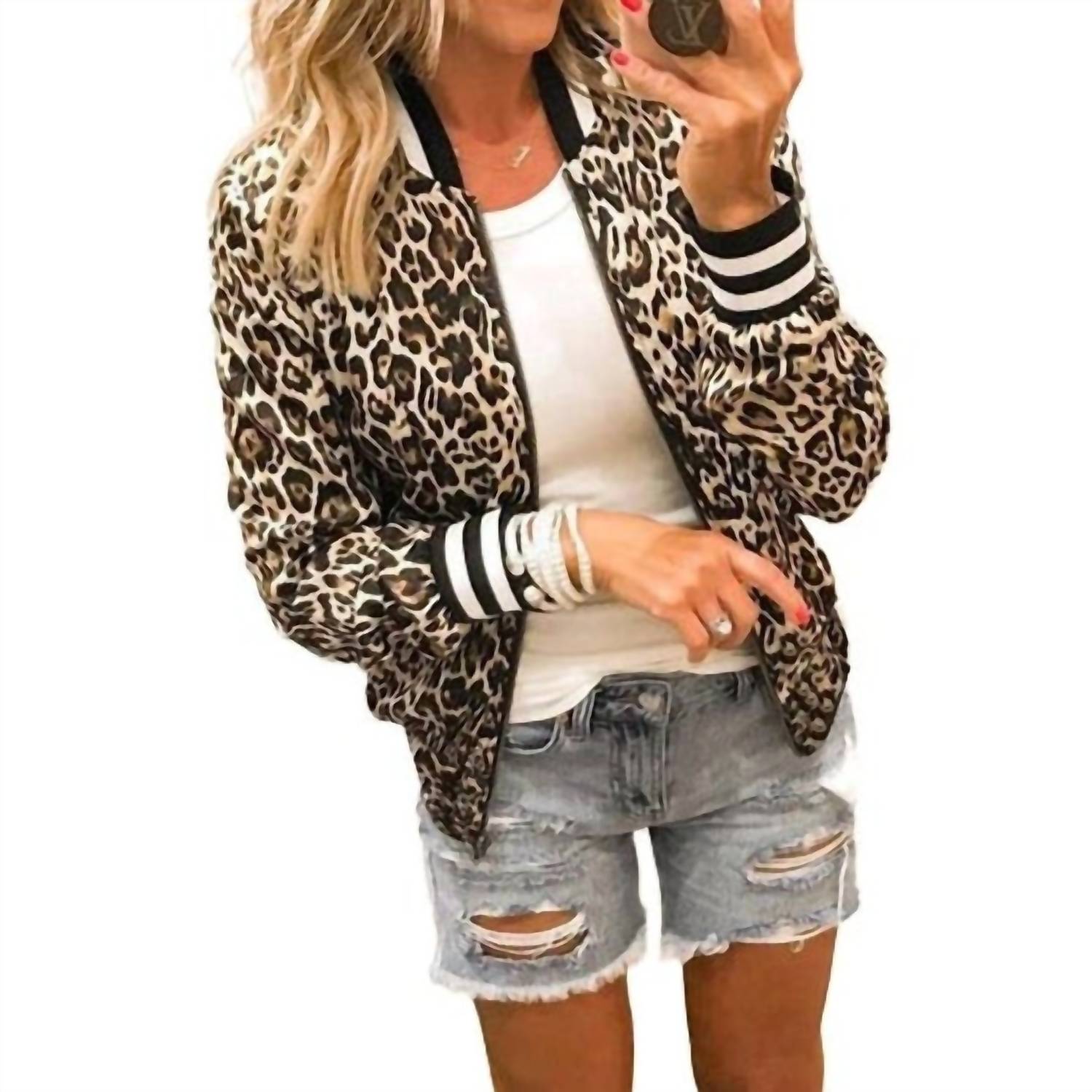 Supreme Fashion Women's Long Sleeve Bomber Jacket in leopard print - women's jacket - alternate view