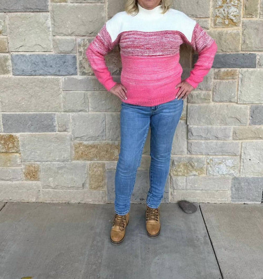 Umgee - Color Block Mock Neck Knitted Pullover Sweater