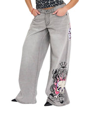 Ed Hardy Skull Flame Baggy Jeans in light grey - women's jeans - view 4