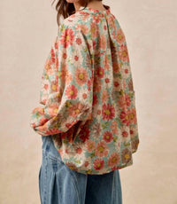 Bibi - Flower Printed Dolman Sleeve Top
