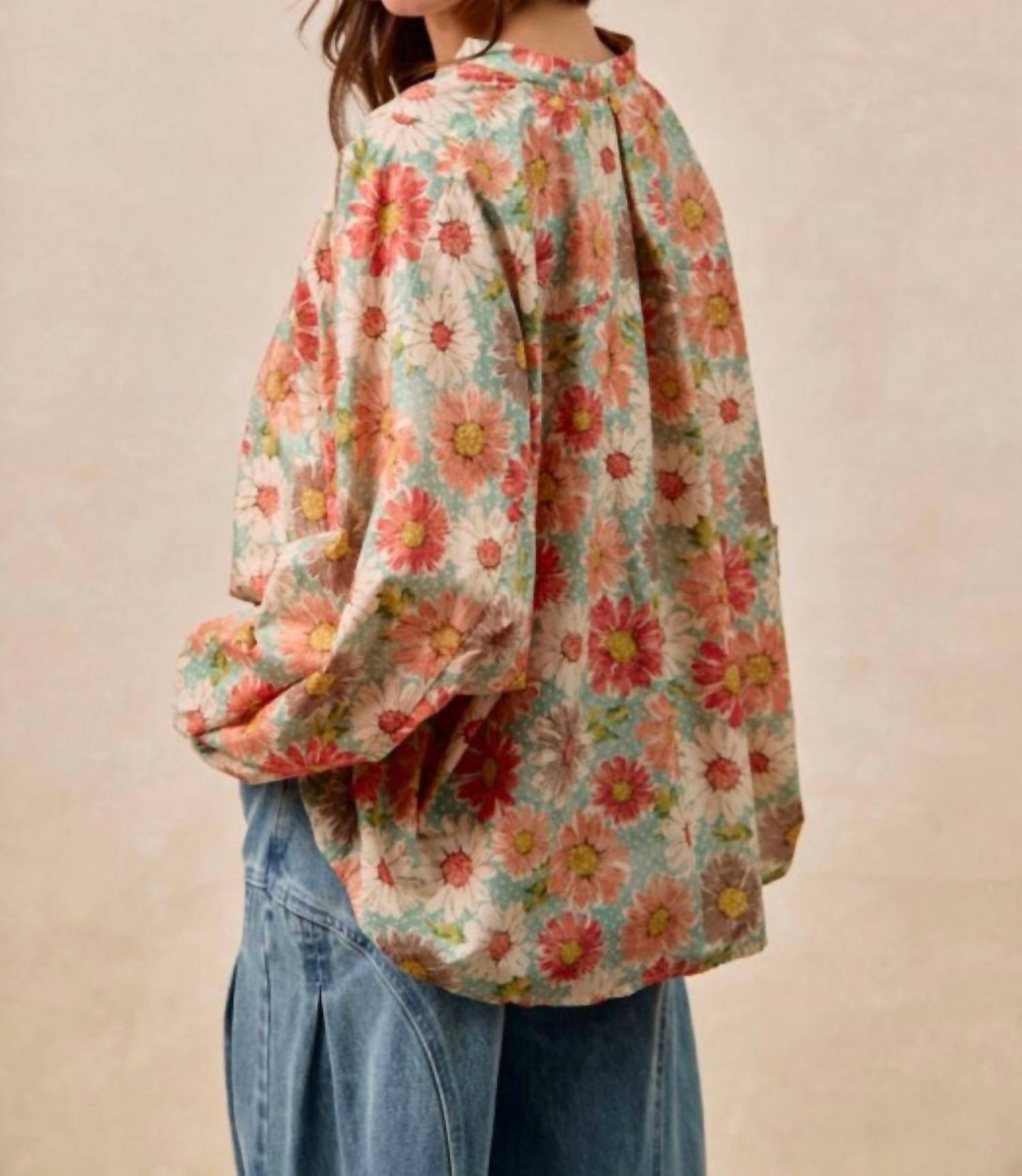 Bibi - Flower Printed Dolman Sleeve Top