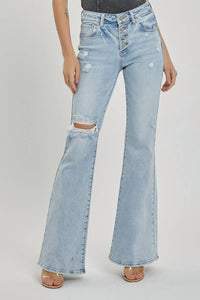 Risen - Mid Rise Button Down Flare Jeans
