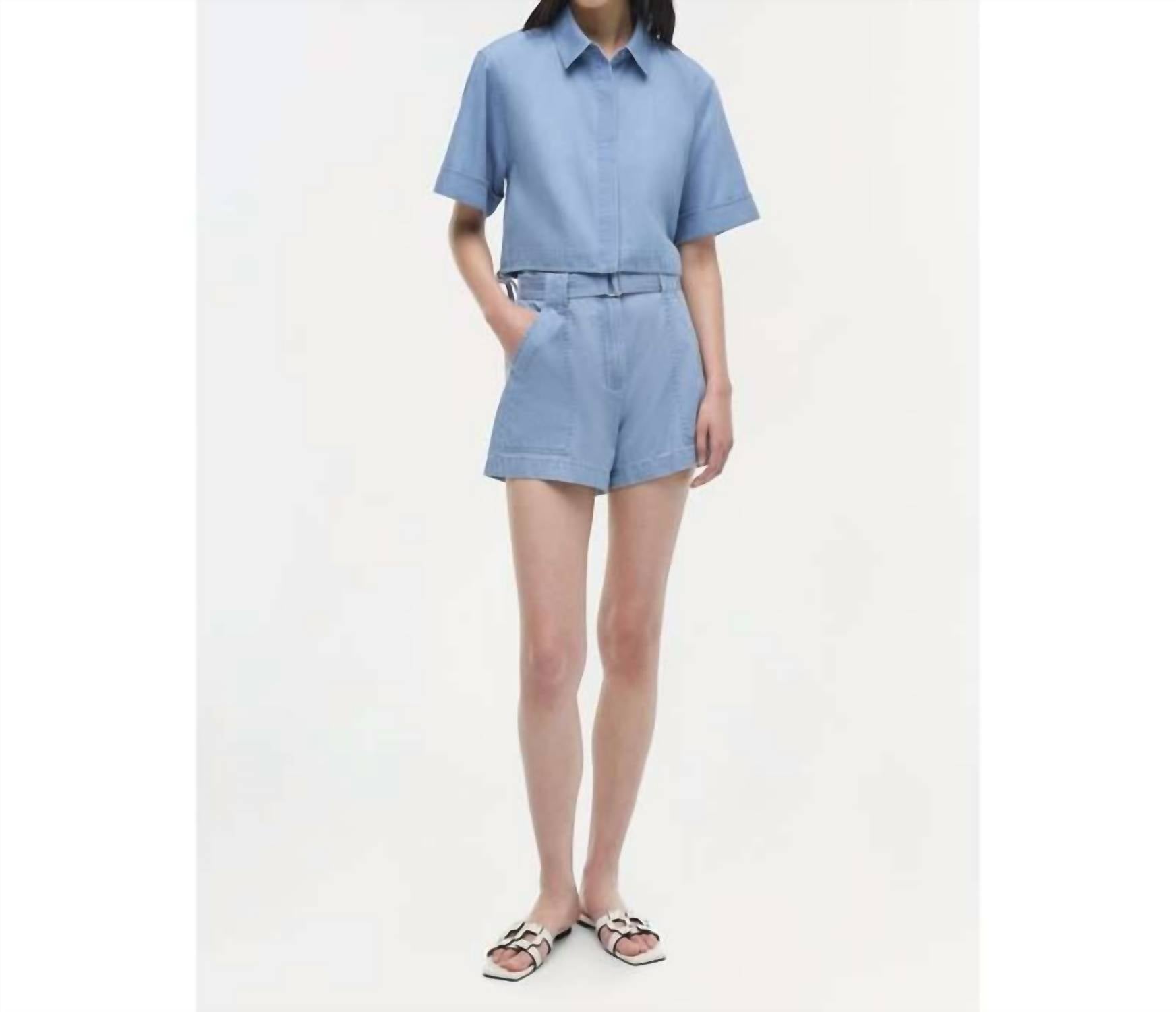 JONATHAN SIMKHAI Bishop Cotton Top in stratus - women's shirt - view 4
