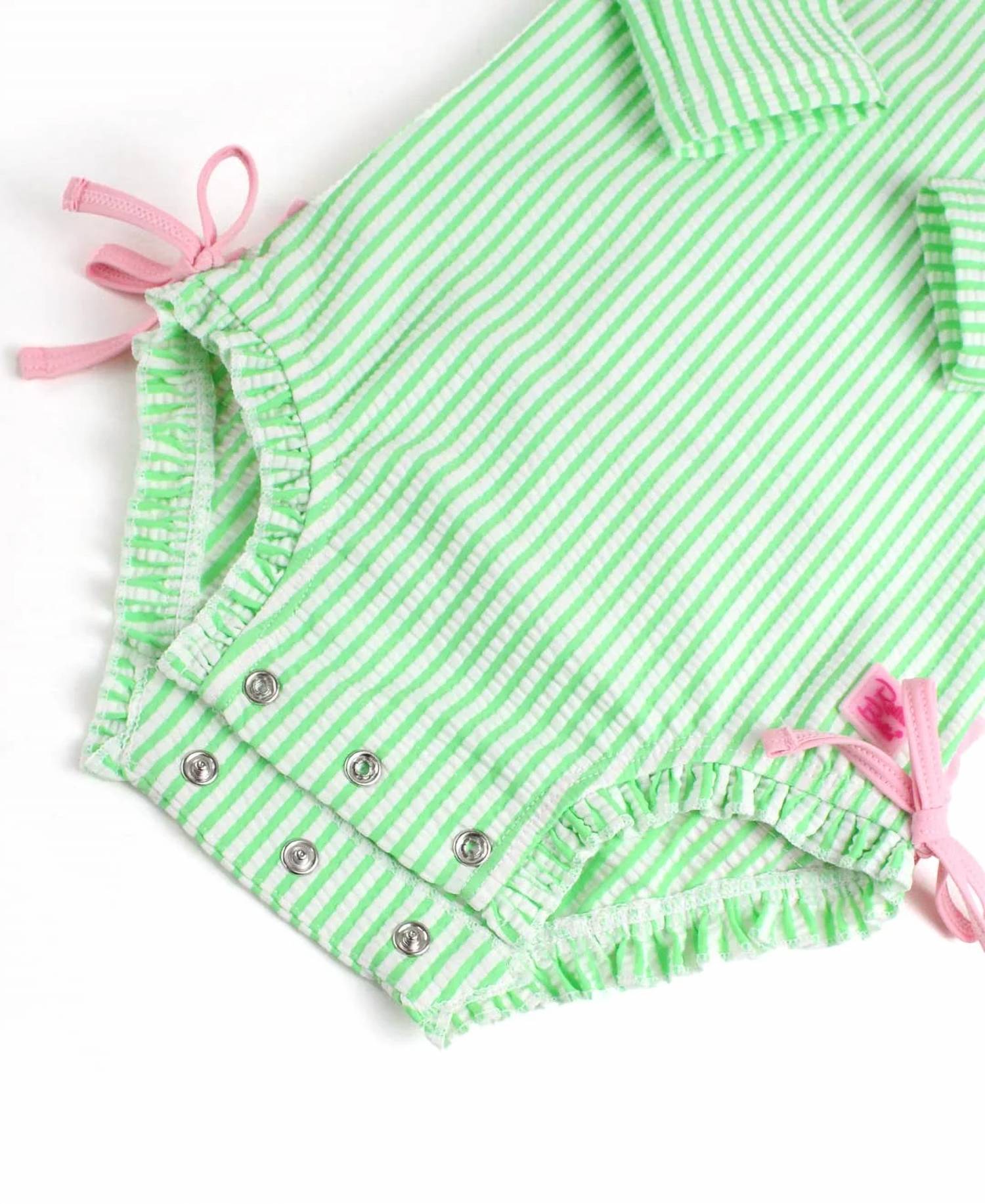 Rufflebutts - Seersucker Long Sleeve One Piece Ruffle Rash Guard Swimsuit