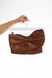 Day + Moon - Faux Leather Strapless Bow Top