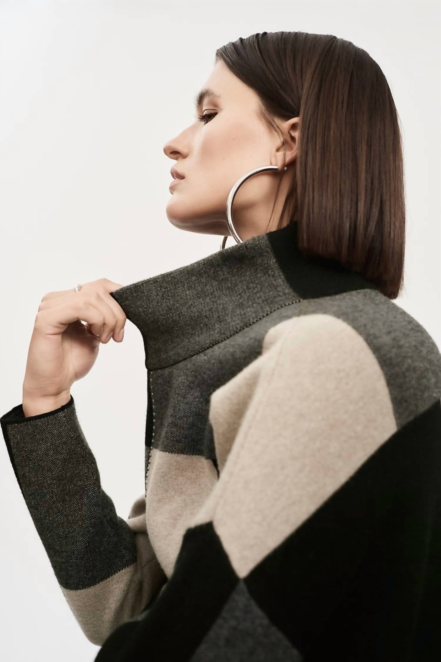 Joseph Ribkoff - Color-block Jacquard Knit Pullover Sweater