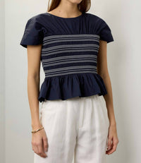 Peter Som - Ruffle Smocked Short Sleeve Blouse