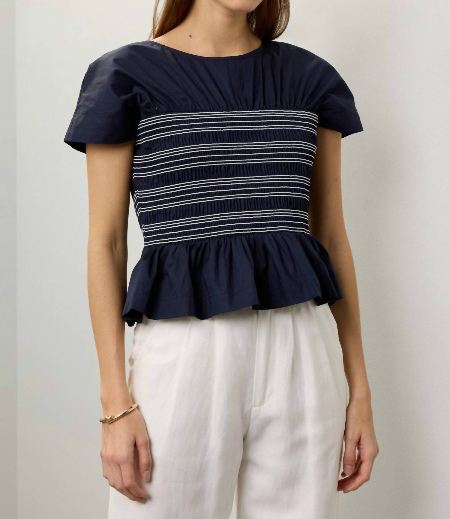 Peter Som - Ruffle Smocked Short Sleeve Blouse
