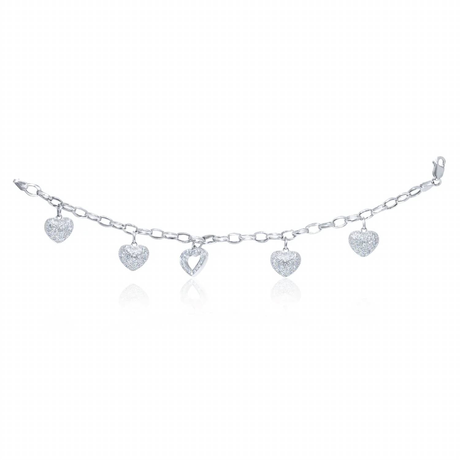 Diana M Jewels - 1.50cts Pave Heart Charm Diamond Bracelet