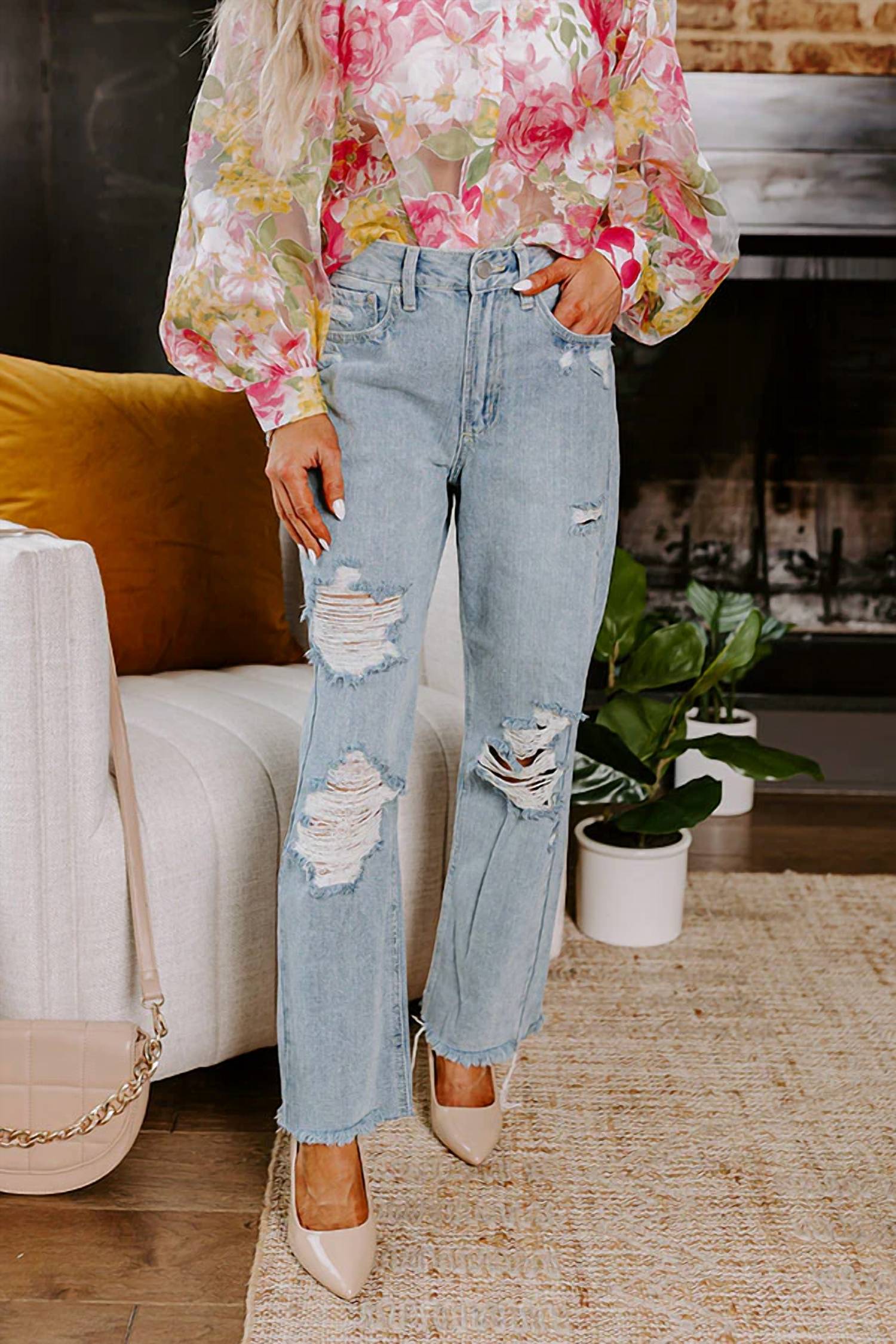 Just Usa - Kai High Waist Distressed Straight Leg Jeans