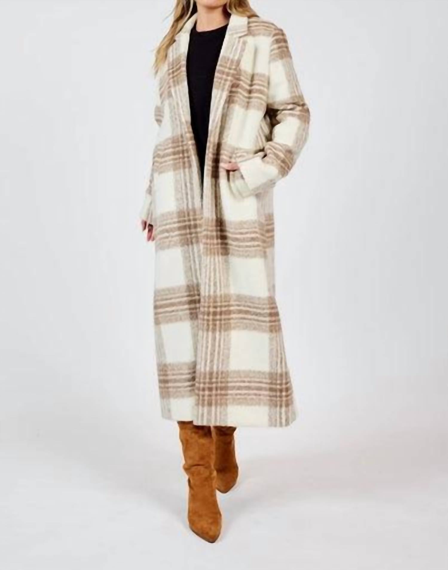 Sadie & Sage Zella Plaid Long Coat in dream white - women's jacket