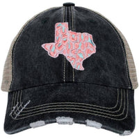 Katydid - Women's Leopard Texas State Embroidered Distressed Trucker Hat