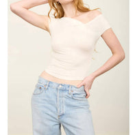 The Workshop - Asymmetrical Wrap Neckline Knit Top