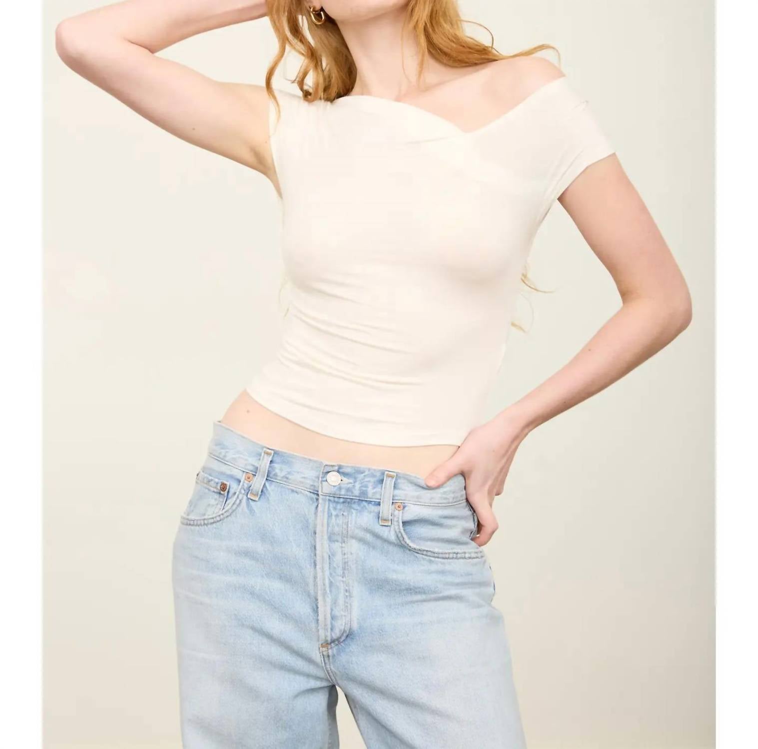 The Workshop - Asymmetrical Wrap Neckline Knit Top