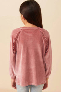 Hayden Girls - Girl's Ruffled Raglan Seam Brushed Rib Top