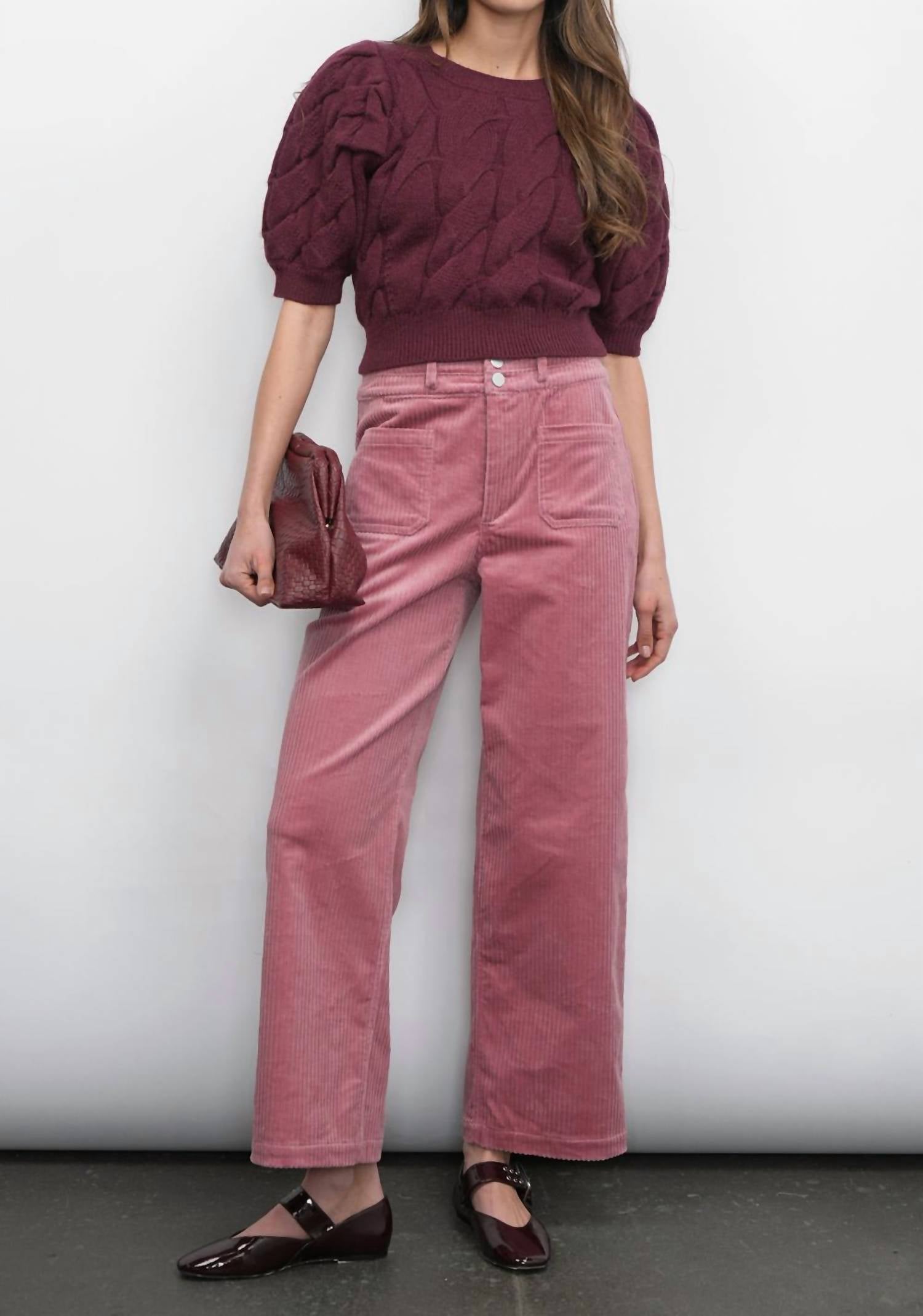 Greylin - HALLIE CABLE KNIT PUFF SLEEVE SWEATER TOP