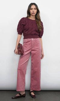 Greylin - HALLIE CABLE KNIT PUFF SLEEVE SWEATER TOP