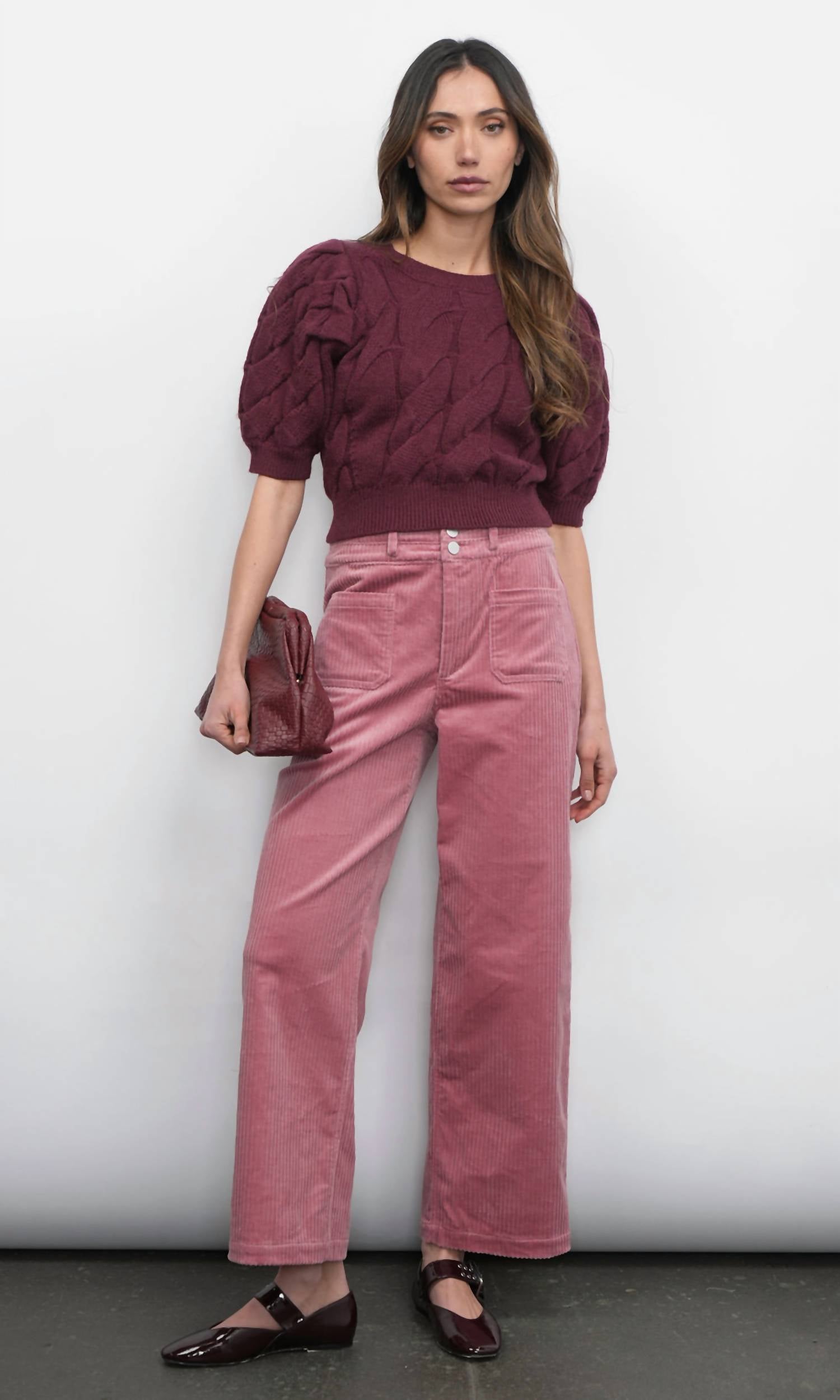 Greylin - HALLIE CABLE KNIT PUFF SLEEVE SWEATER TOP
