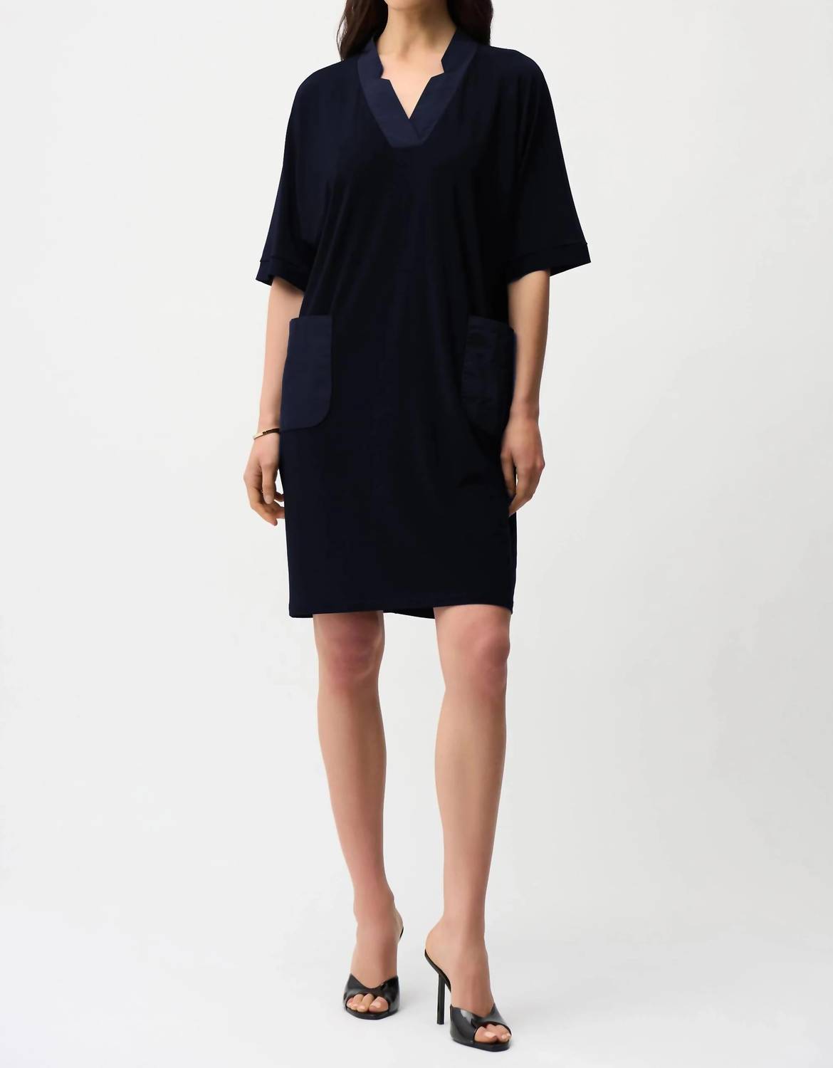 Joseph Ribkoff - Notched V-neck Half Sleeve Shift Dress