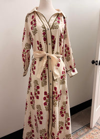 Umgee - Floral Button-front Maxi Shirt Dress With Waist Tie