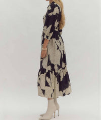 Entro - Floral Print Collared Midi Dress