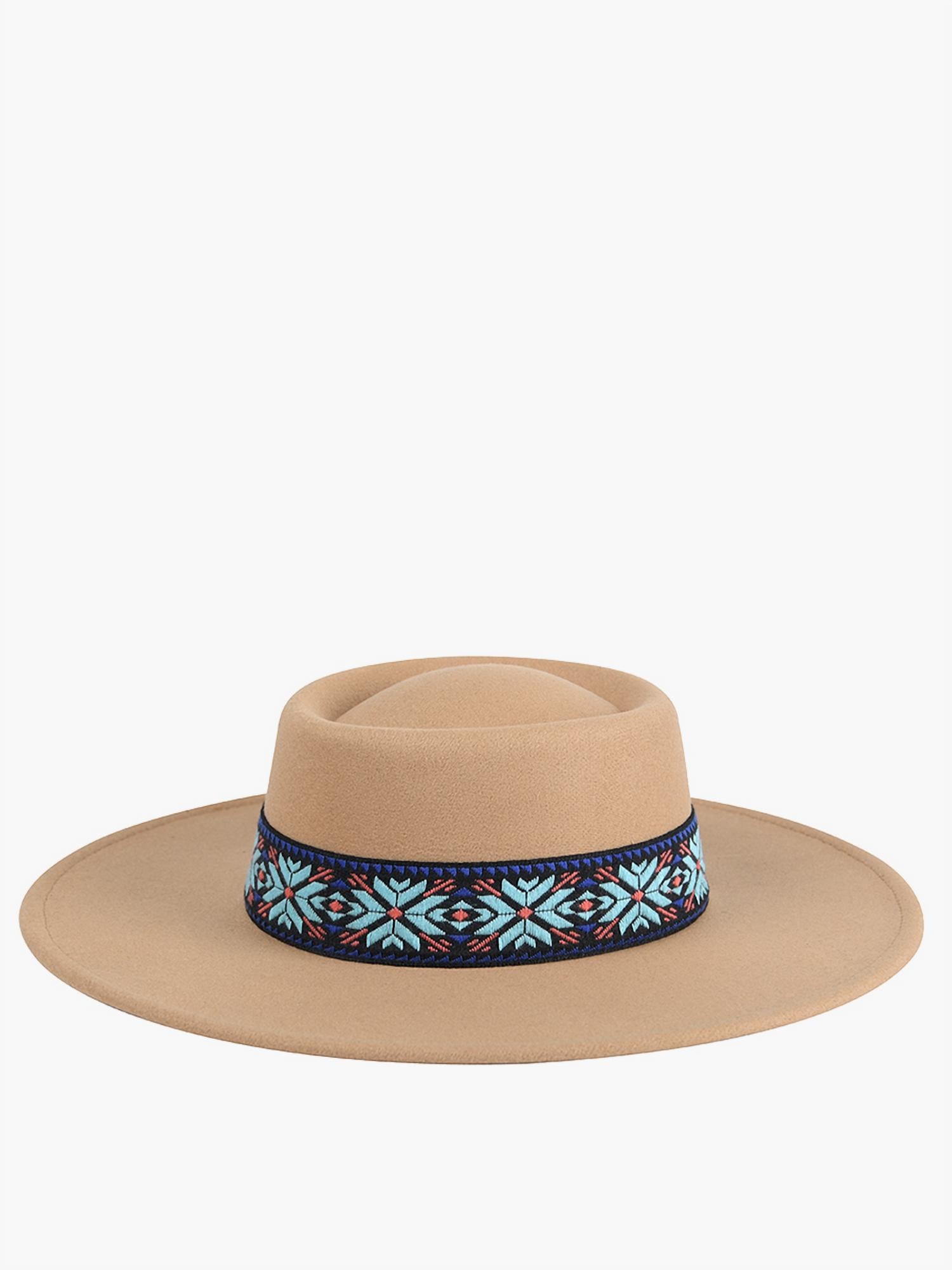 Mirta Aztec Trim Wide Brim Fedora Hat