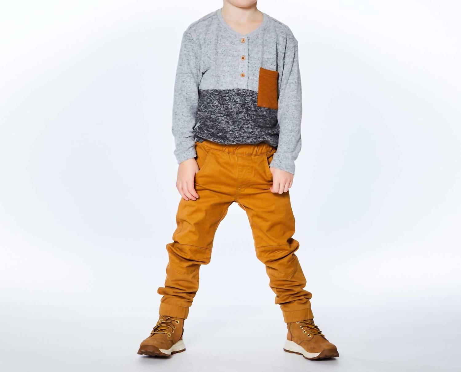 Deux Par Deux - Boys' Quilt Pocket Brushed Jersey Top