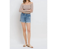 VERVET BY FLYING MONKEY High Rise Cuffed Denim Shorts in medium wash - women's shorts