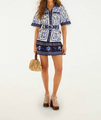 Farm Rio - Porcelain Garden Linen Mini Dress