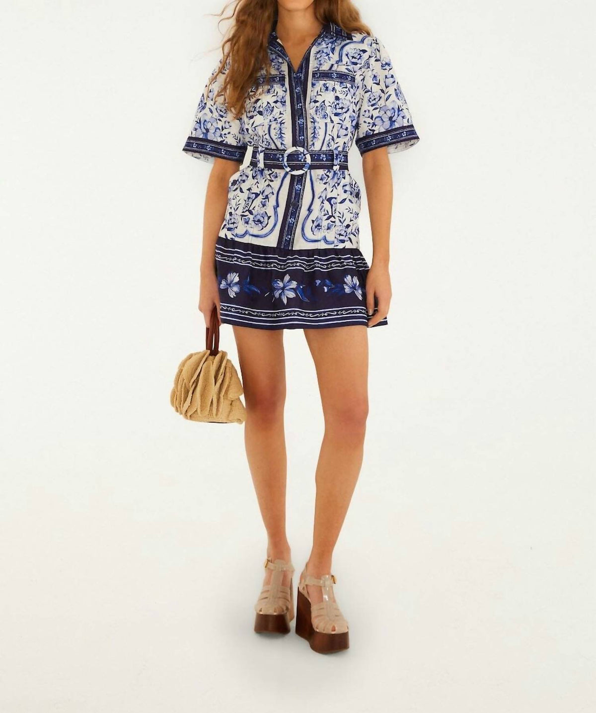Farm Rio - Porcelain Garden Linen Mini Dress