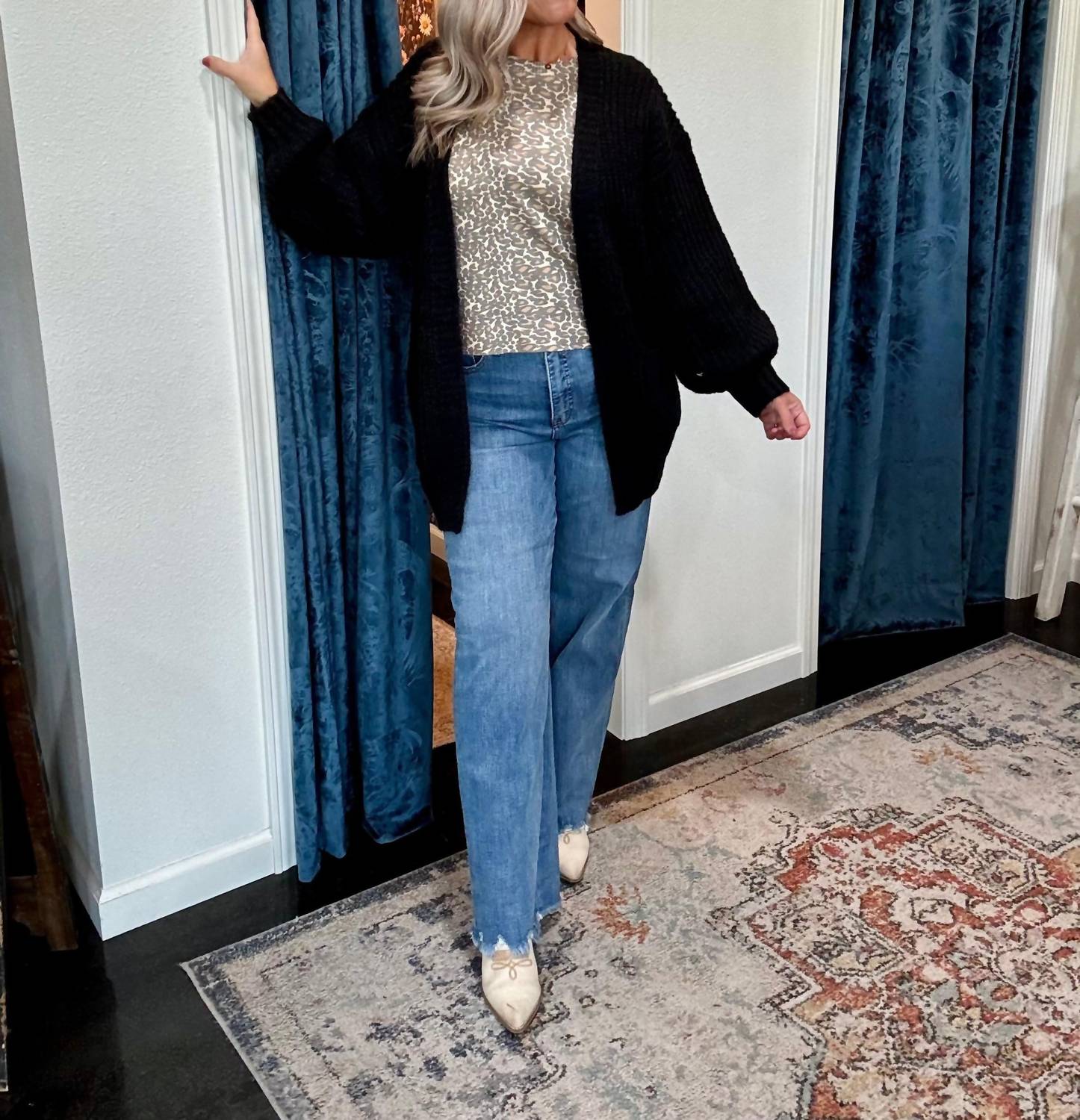 ee:some Open Front Pocket Long Sleeve Cardigan in black - women's cardigan - alternate view