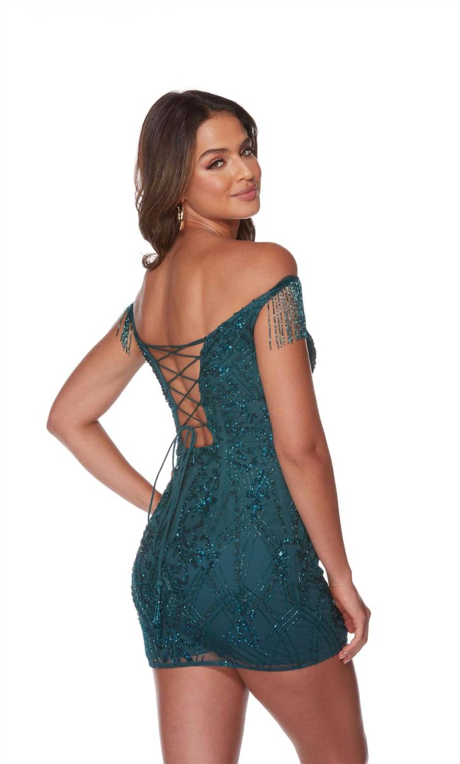 Alyce Paris - Off-shoulder Sequin Embellished Cocktail Dress