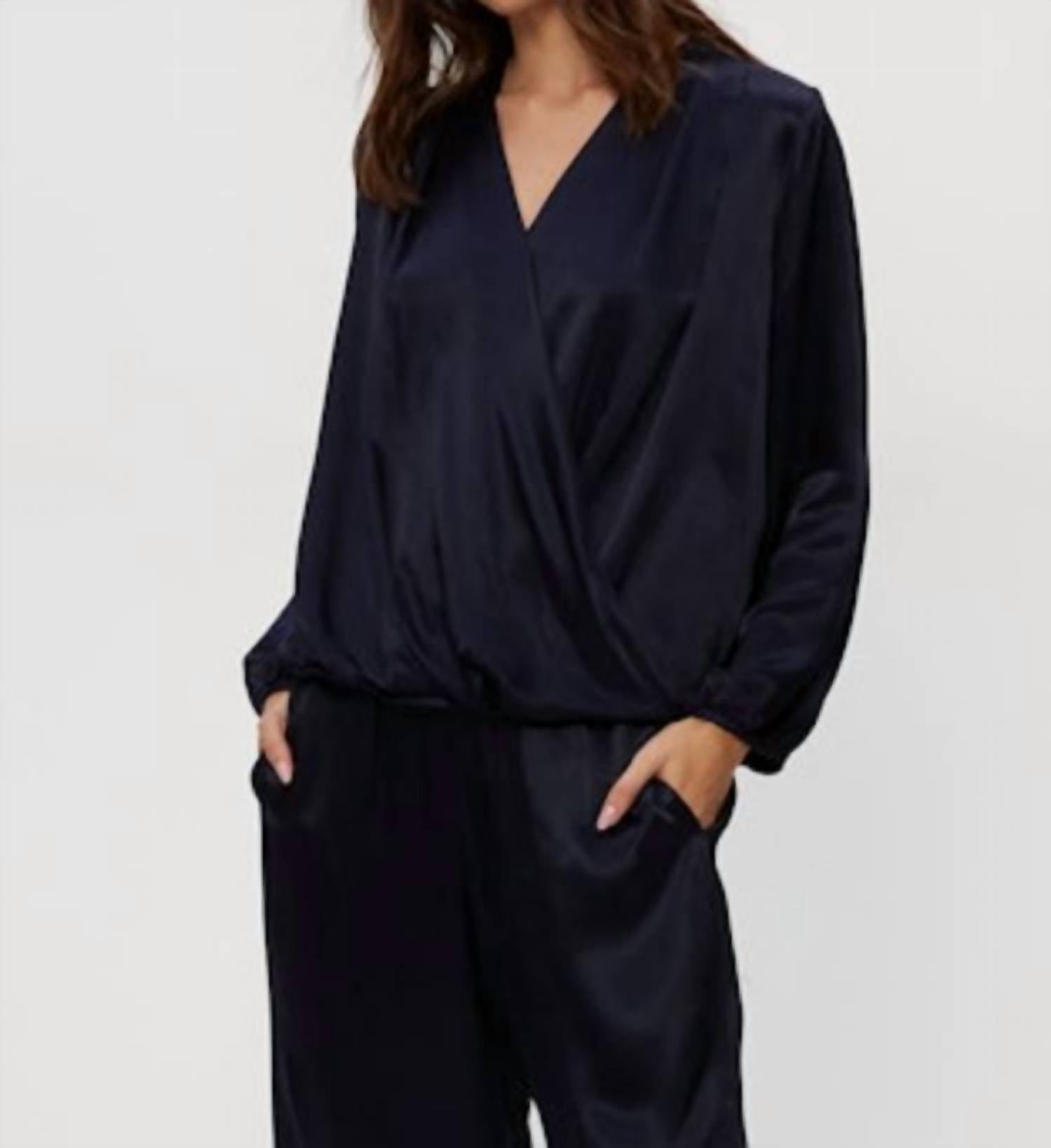 Michael Stars Vita Surplice Top in navy - women's blouse - alternate view