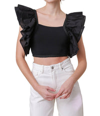 Line And Dot - Ruffle Sleeve Mara Crop Top