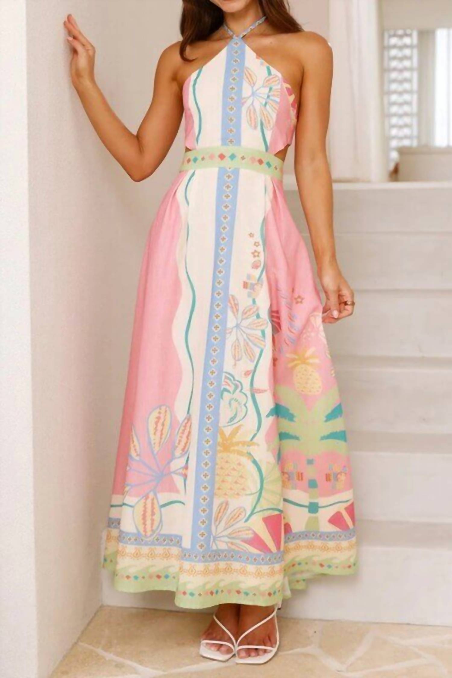 Sundayup - Heritage Halter Print Maxi Dress