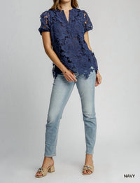 Umgee - Split Neck Lace Top