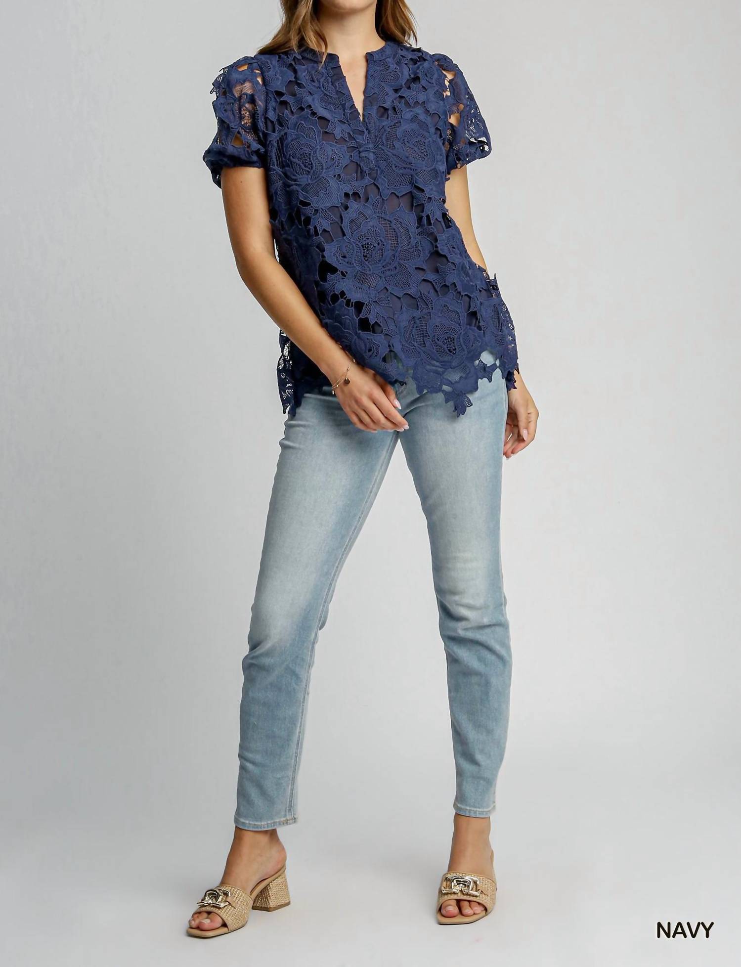 Umgee - Split Neck Lace Top