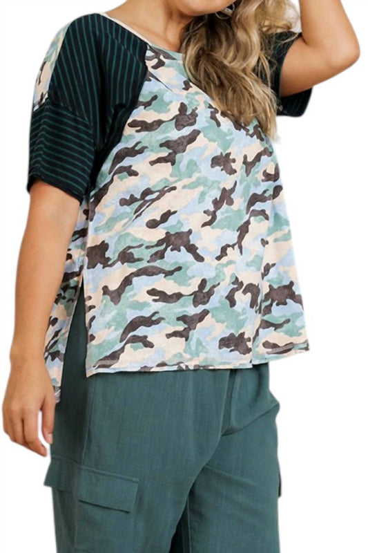 Umgee - Camo & Striped Top - PLUS