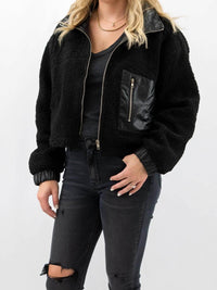 Hyfve - Faux Leather Collar Sherpa Crop Jacket