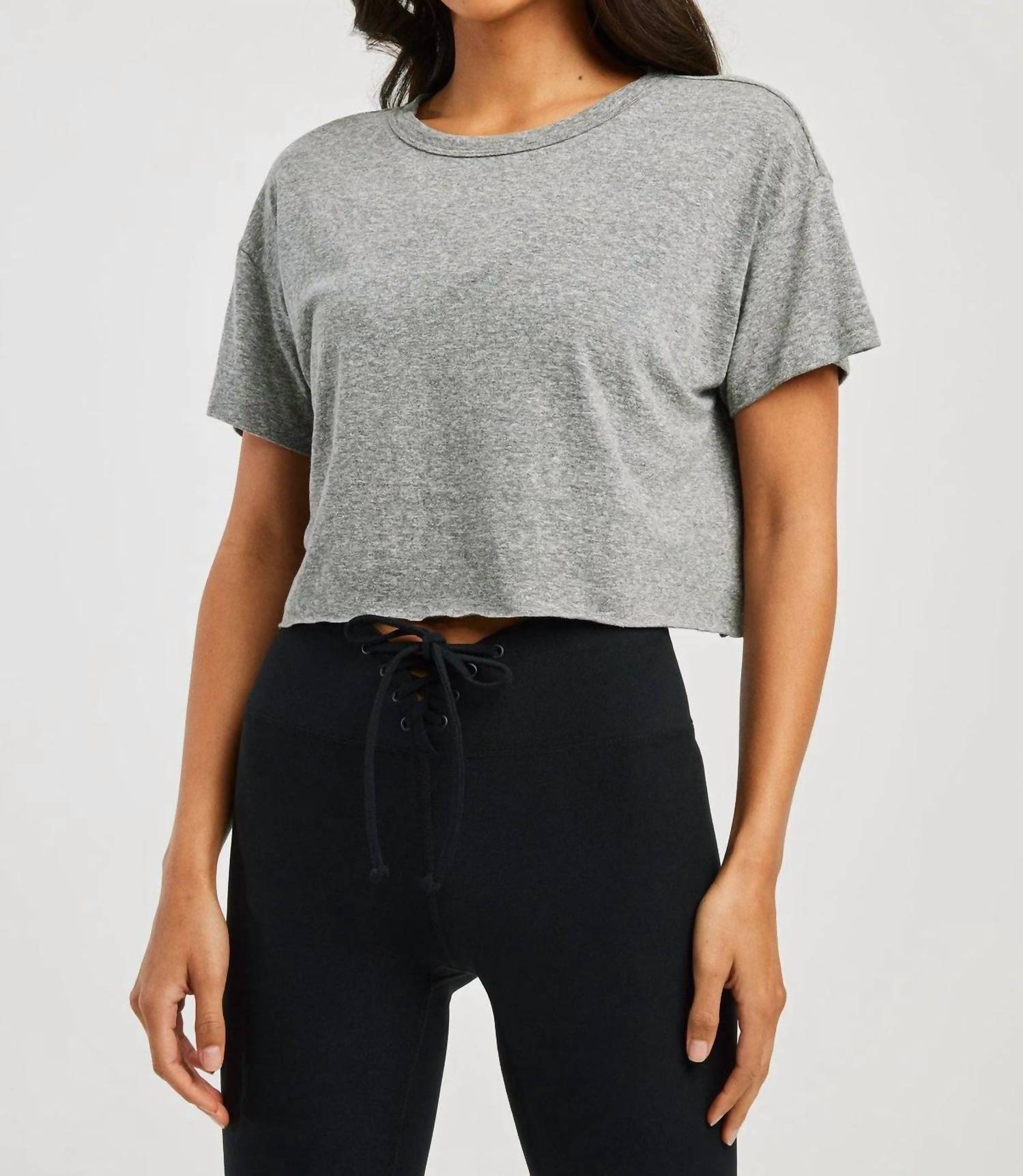 YEAR OF OURS Cropped Tee Top in heather grey - women's shirt