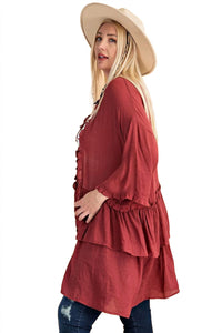Easel - Light Semi Sheer Ruffle Cardigan
