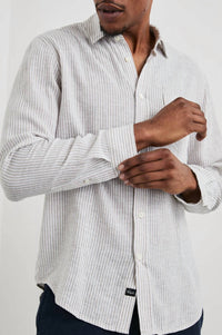 Rails Connor Top in ghurka white stripe - men's long sleeve top - detail view