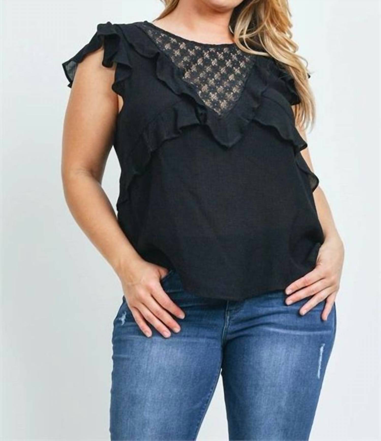 Zenobia - Ruffle Lace Flutter Sleeve Blouse