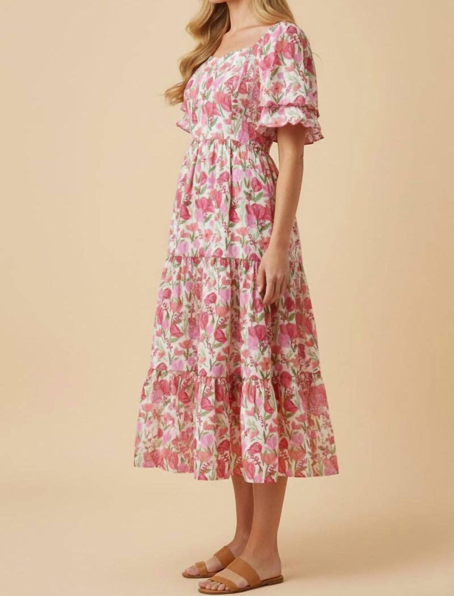 Hayden La - Women's Floral Contrast Piped Tulip Sleeve Dress