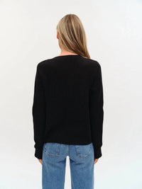 SIX/FIFTY Natalia Faux Leather Cardigan in black - women's cardigan - alternate view