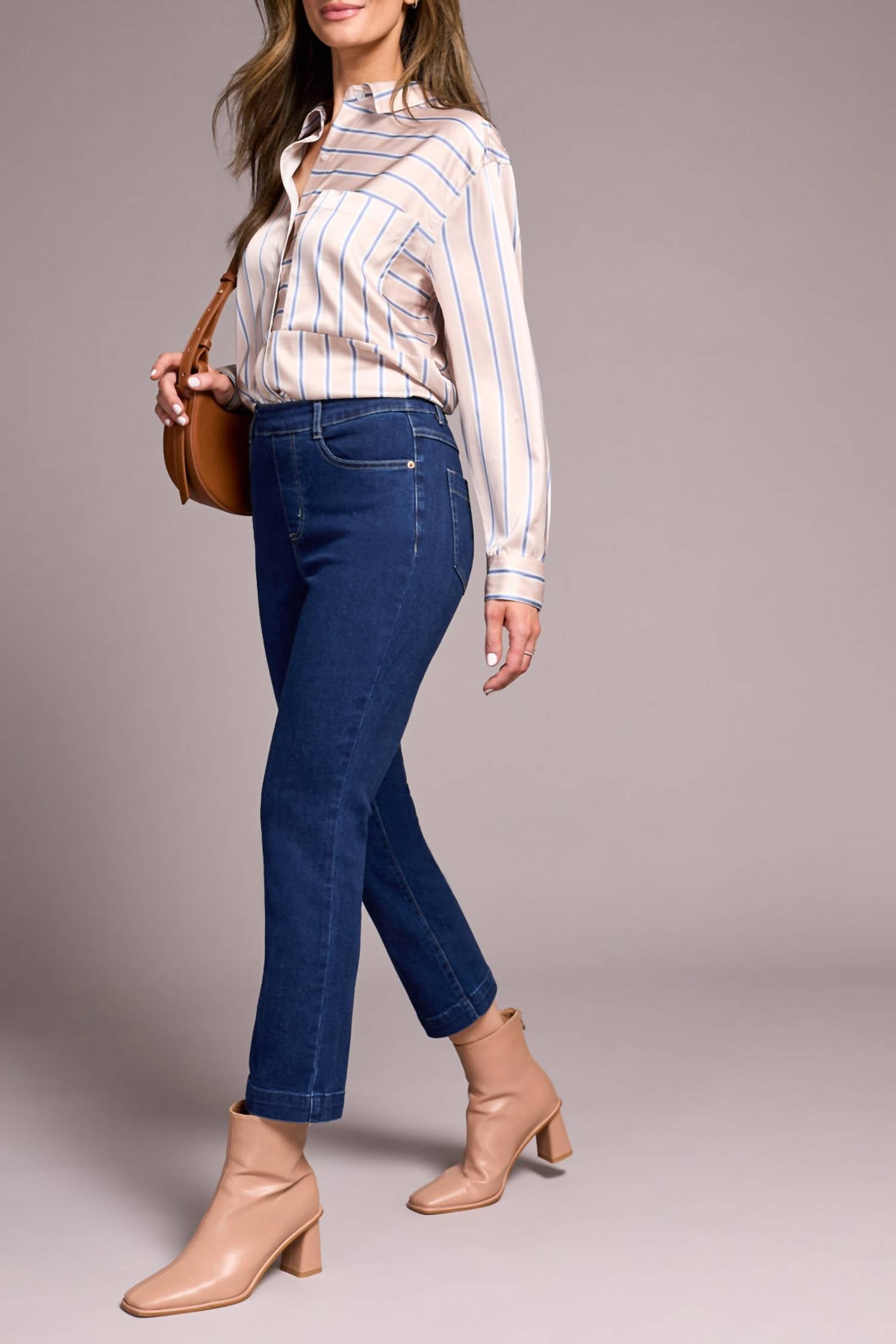 TRIBAL Audrey Pull-on Crop Jeans in deepwater - women's jeans - alternate view