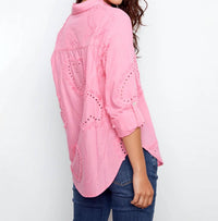 CHARLIE B Eyelet Blouse in bonbon pink - women's blouse - detail view